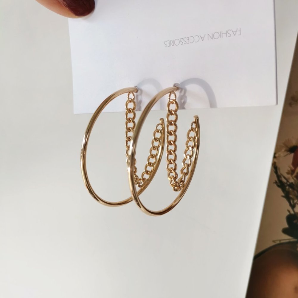 đź’™Minimalistic Chain Hoops Earrings - Picture 6 of 15